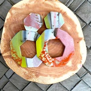 Handmade “Artful Elements” Open Hex Clay Earrings